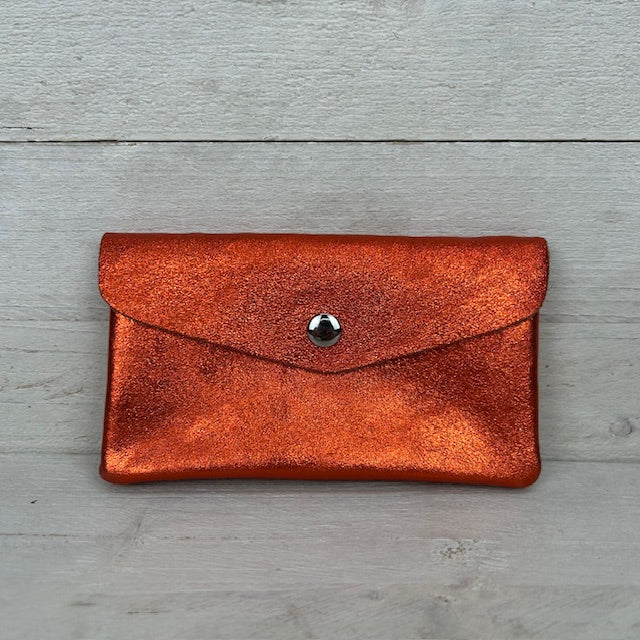 Real leather metallic portemonnee oranje