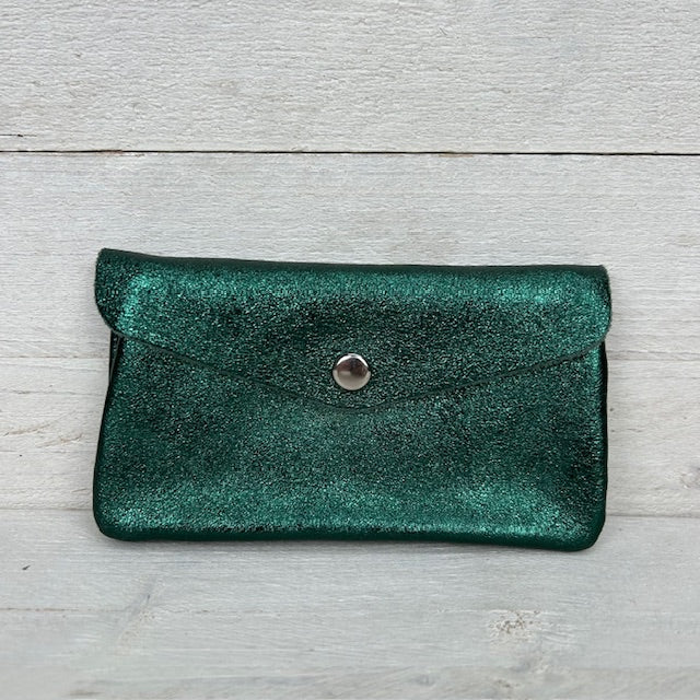 Real leather metallic portemonnee donkergroen