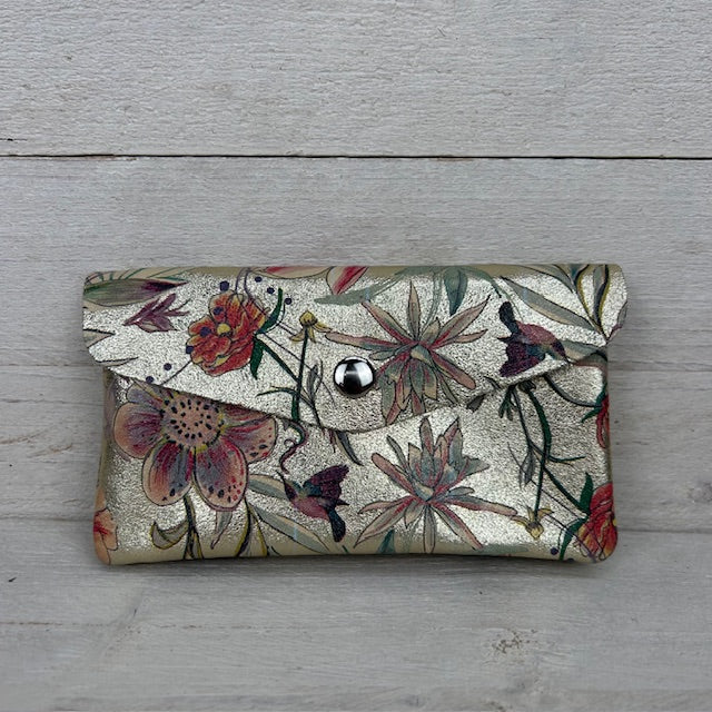 Real leather portemonnee met bloemenprint goud