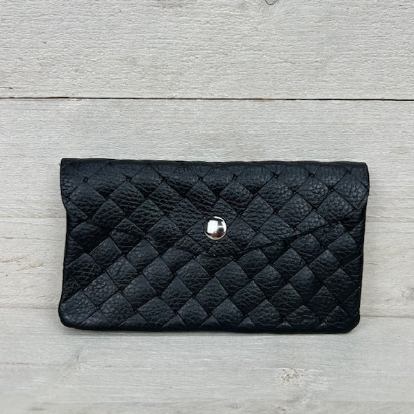 Real leather gevlochten portemonnee zwart