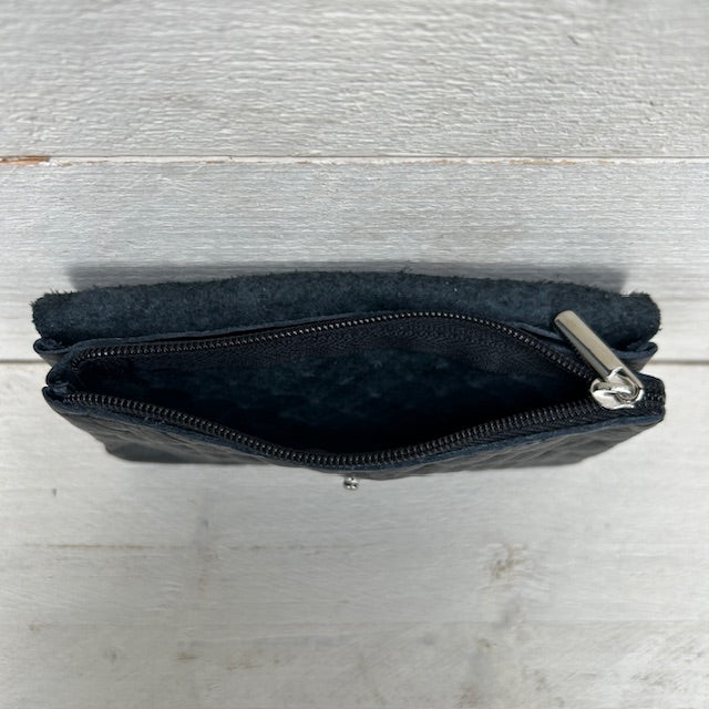Real leather gevlochten portemonnee zwart