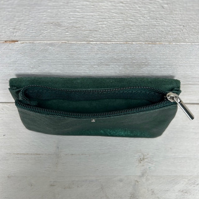 Real leather metallic portemonnee donkergroen