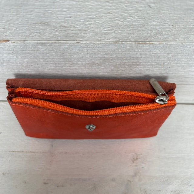 Real leather metallic portemonnee oranje