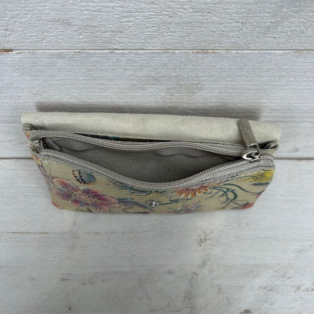 Real leather portemonnee met bloemenprint goud