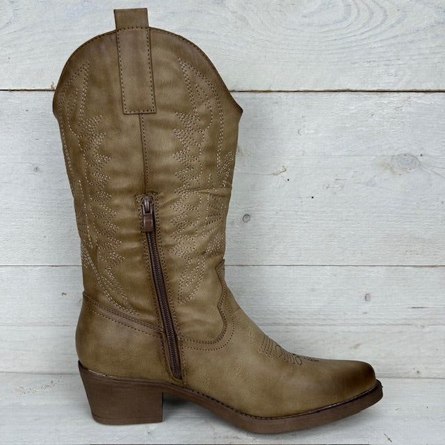 Gave leatherlook cowboylaars khaki