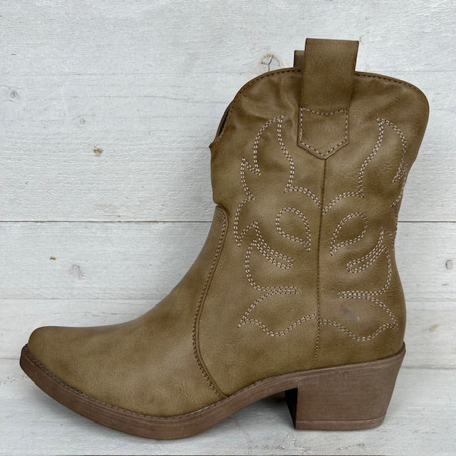 Leatherlook cowboylaarsje khaki