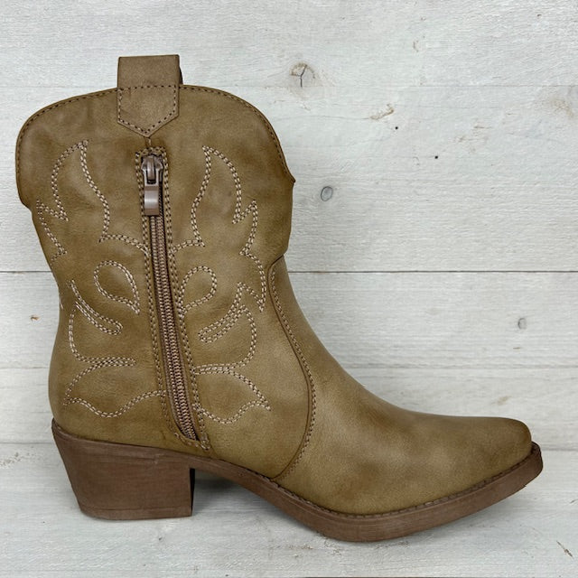 Leatherlook cowboylaarsje khaki