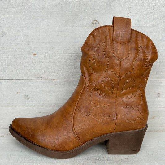 Leatherlook cowboylaarsje camel