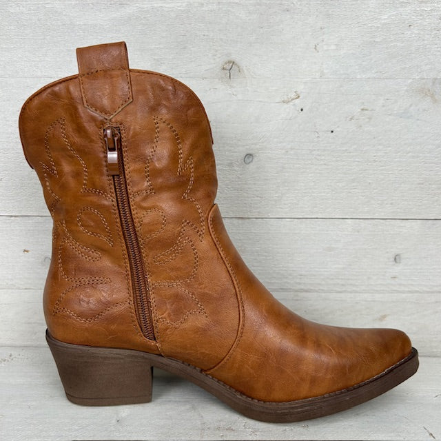 Leatherlook cowboylaarsje camel