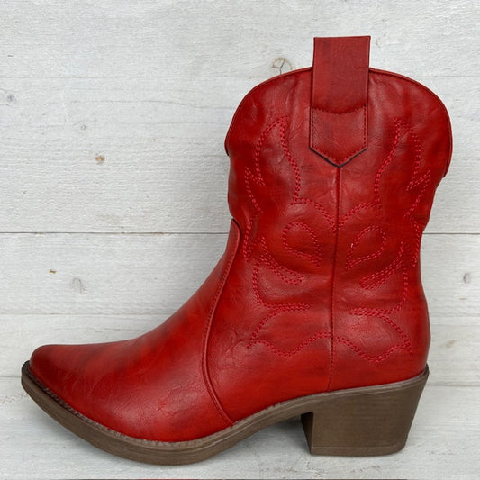 Leatherlook cowboylaarsje rood