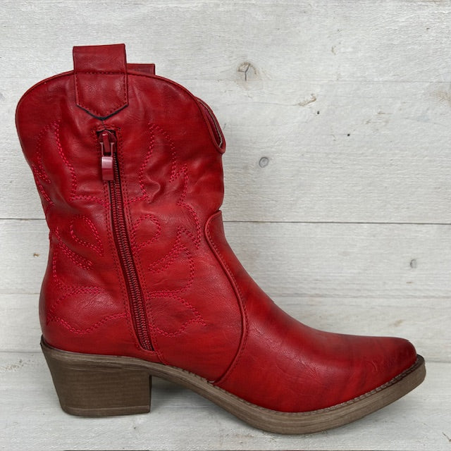 Leatherlook cowboylaarsje rood