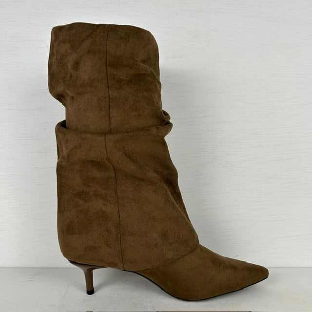 Slouchy laarzen met naaldhakje khaki
