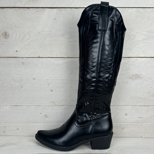 Gave hoge leatherlook cowboylaars zwart