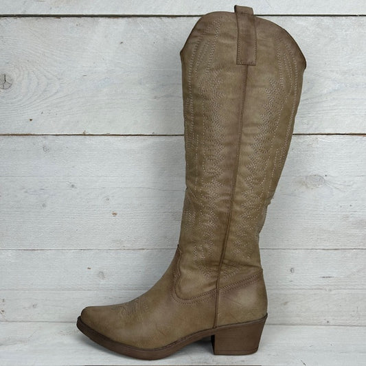 Gave hoge leatherlook cowboylaars khaki