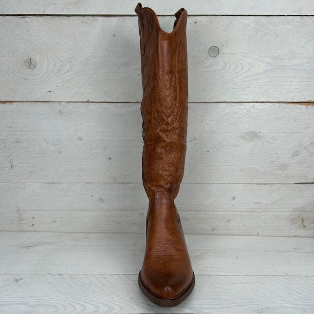 Gave hoge leatherlook cowboylaars camel