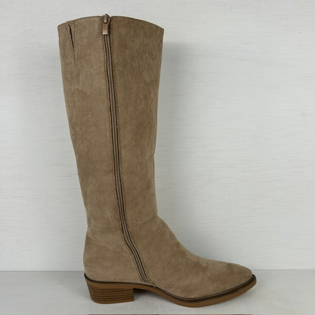 Hoge suèdine cowboylaarzen met lage hak khaki