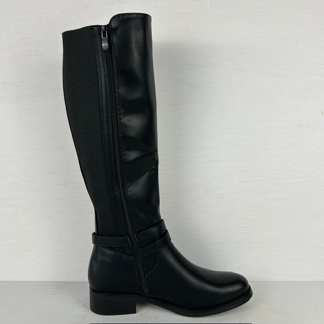 Hoge leatherlook laarzen met elastiek zwart (verkrijgbaar t/m maat 43)