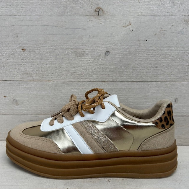 Retro sneakers met leuke details goud