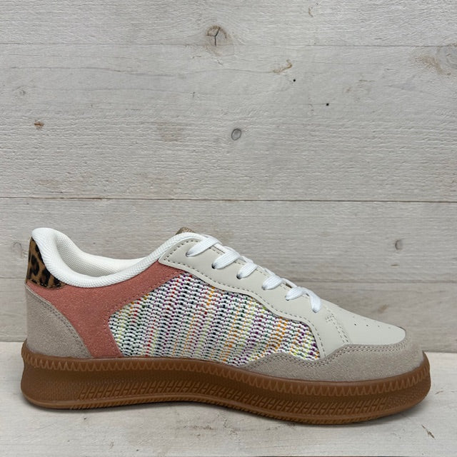 Retro sneakers met gevlochten motief roze
