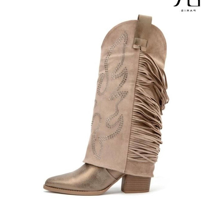 Trendy cowboylaarzen met gave flap taupe