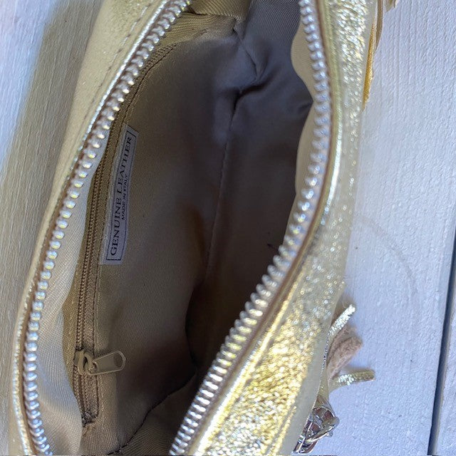Leren schoudertasje Metallic Goud