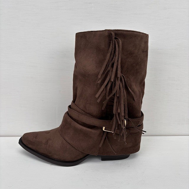 Cowboylaarsje met franjes bruin
