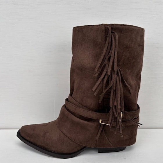 Cowboylaarsje met franjes bruin
