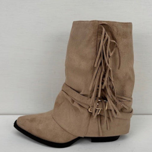 Cowboylaarsje met franjes khaki