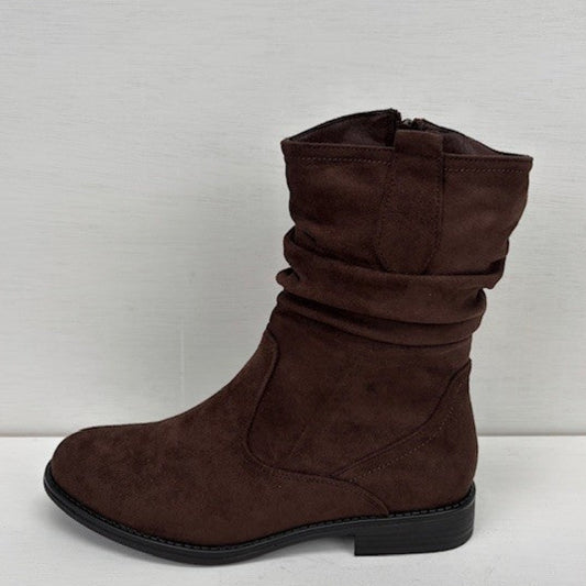 Suedine laarsjes met lage hak bruin