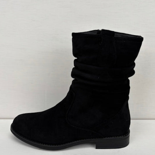 Suedine laarsjes met lage hak zwart