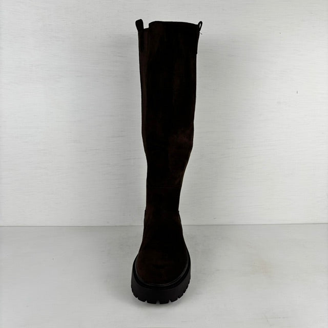 Stoere hoge suedine boots met elastiek bruin