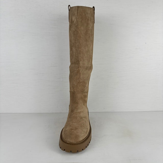 Stoere hoge suedine boots met elastiek khaki