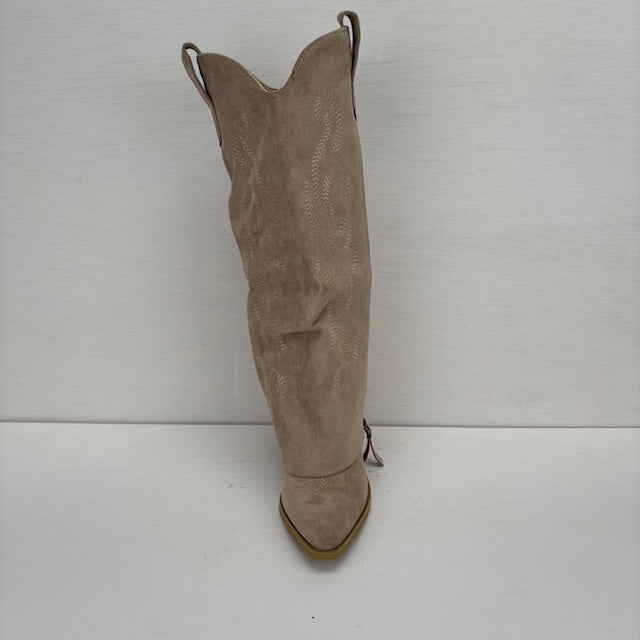 Hoge suèdine cowboylaars met leuke flap beige