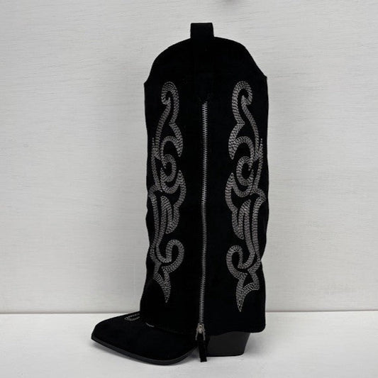 Hoge suèdine cowboylaars met leuke flap zwart
