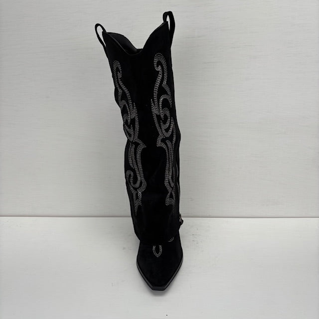 Hoge suèdine cowboylaars met leuke flap zwart
