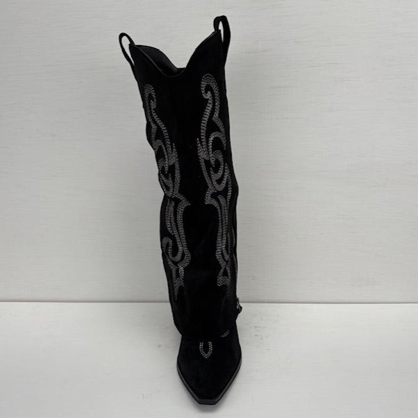 Hoge suèdine cowboylaars met leuke flap zwart