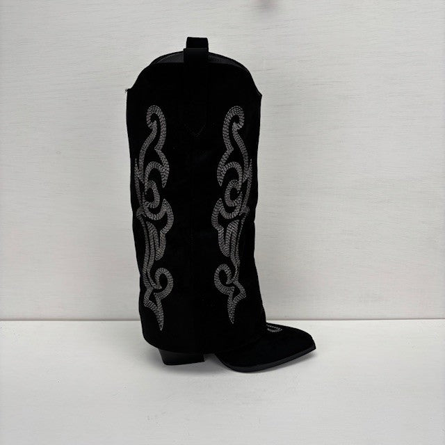 Hoge suèdine cowboylaars met leuke flap zwart