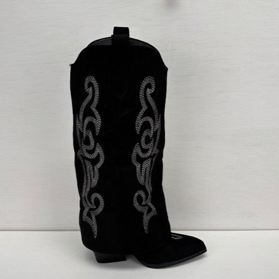 Hoge suèdine cowboylaars met leuke flap zwart