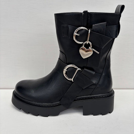Stoere leatherlook boots zwart
