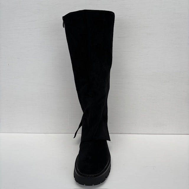 Hoge suedine boots met flap zwart