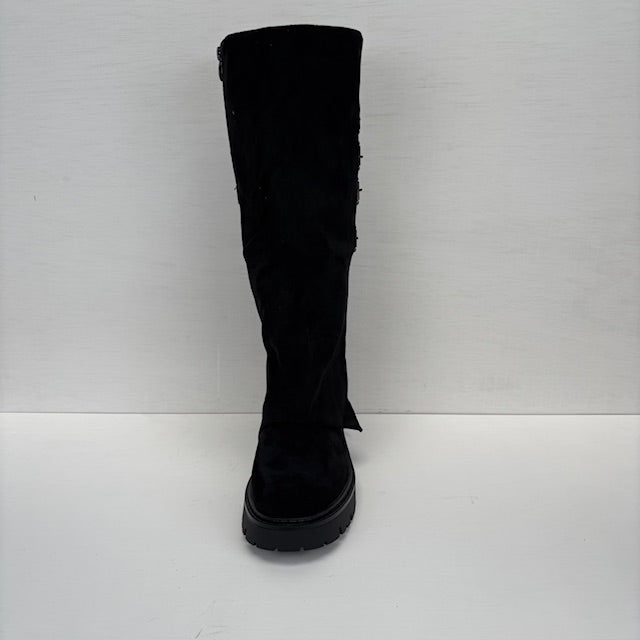 Hoge suedine boots met flap en gespen zwart