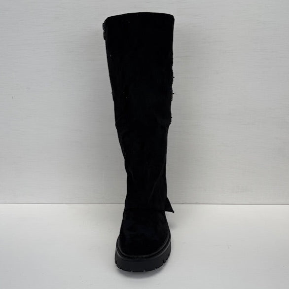 Hoge suedine boots met flap en gespen zwart