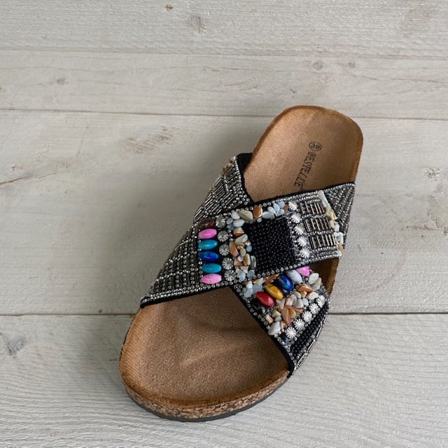 Ibiza slippers met kruisband zwart