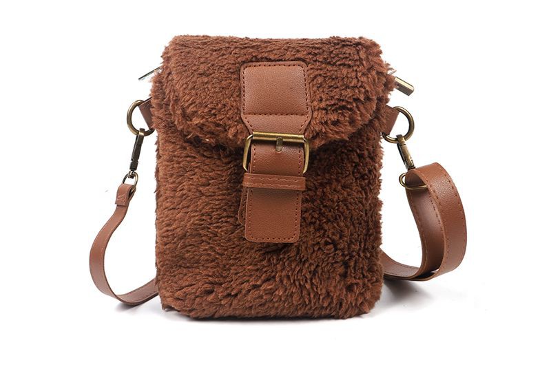 Dark camel teddy schoudertasje / crossbody Astina