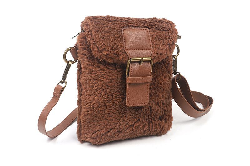 Dark camel teddy schoudertasje / crossbody Astina