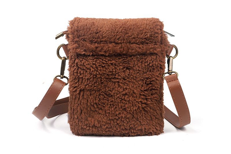 Dark camel teddy schoudertasje / crossbody Astina