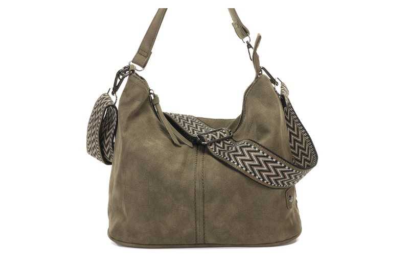 Dark green schoudertas Palma met lang geweven band