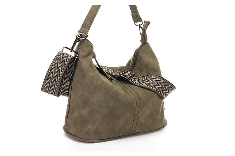 Dark green schoudertas Palma met lang geweven band