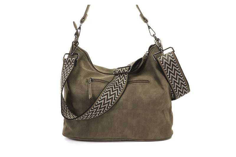 Dark green schoudertas Palma met lang geweven band