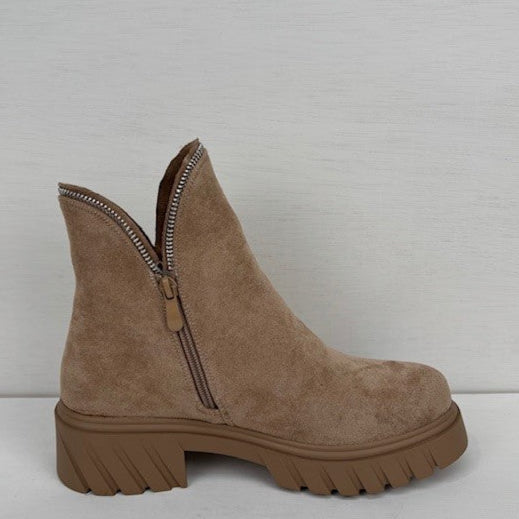 Enkellaarsje met sierrits khaki